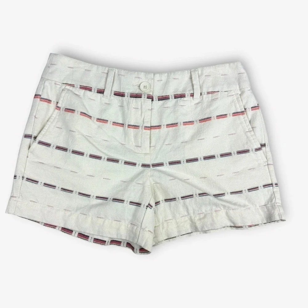 Loft Outlet Womens 4 Inch Mid Rise Striped Shorts Cream‎ Multi Size 0 NEW